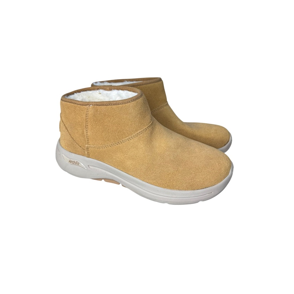 Skechers Go Walk Arch Fit Cute N Cozy Chestnut Suede Faux Fur Ankle Boots 9